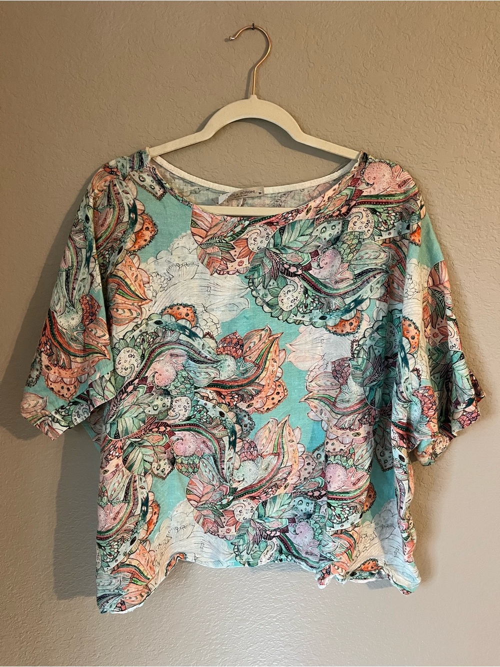 Viola Borghi Italy 100% Linen Floral Top Medium Boho Made in Italy